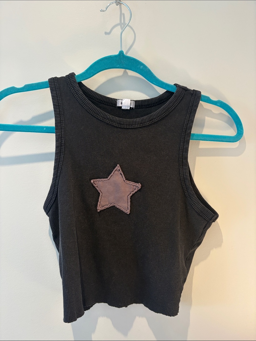 Garage Black Ribbed Tank with Mauve Star Patch